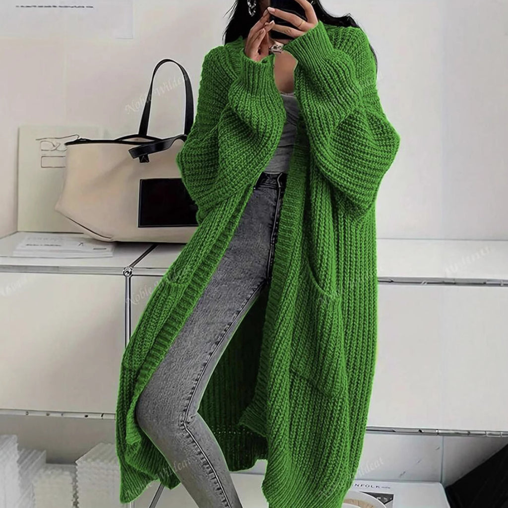 Whispered Opulence: Loose Thick Knit Coat in Effortless Chromatic Grace