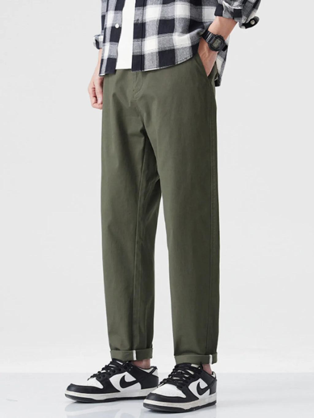 Men's army green High Ankle Casual Pants side viw