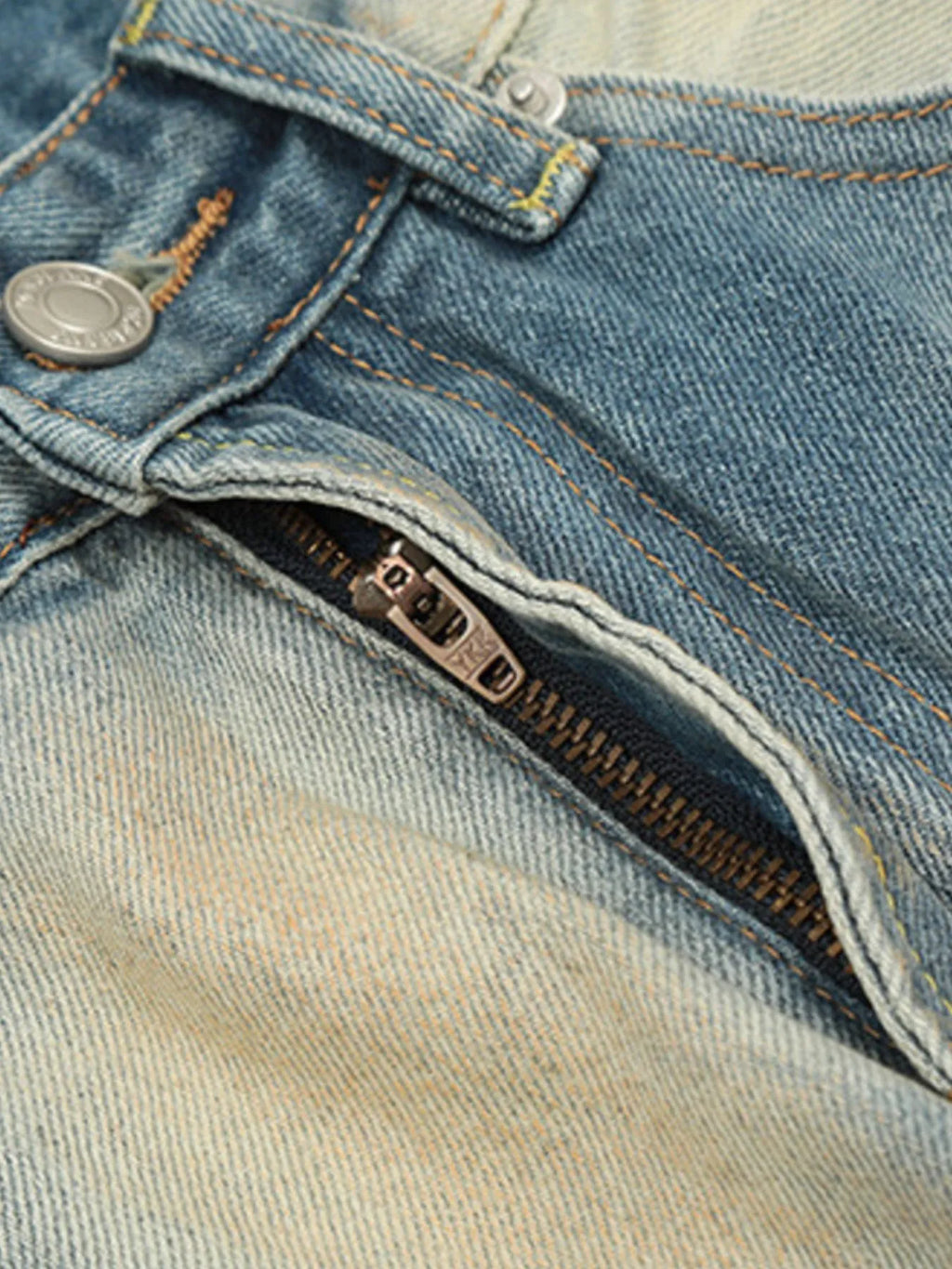 Men's Washed Straight Leg Jeans zipper close up