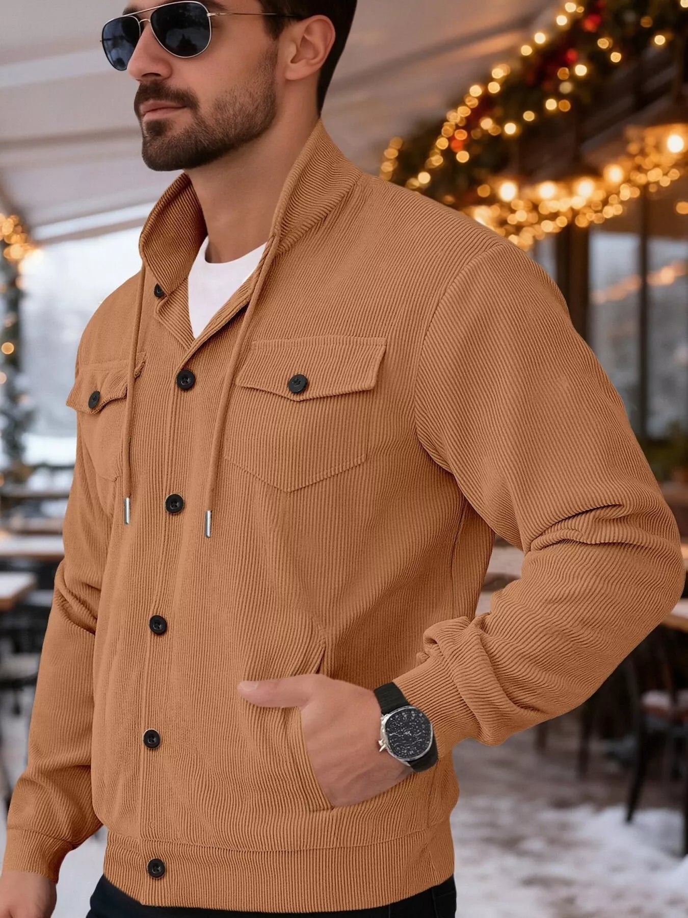 Men's Casual Brown Corduroy Chic Button-Down Jacket 