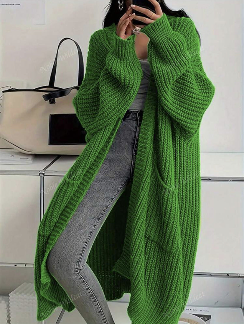 Whispered Opulence: Loose Thick Knit Coat in Effortless Chromatic Grace