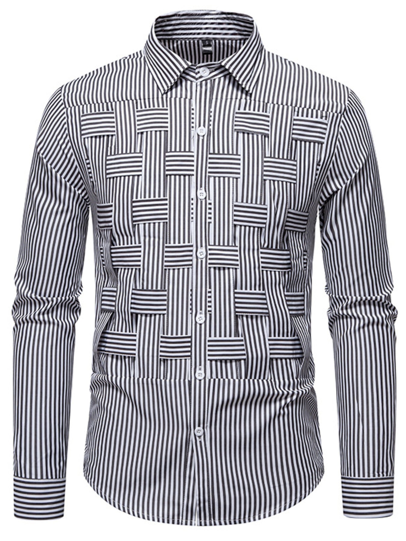 Men's Dynamic Striped Long Sleeve white Shirt