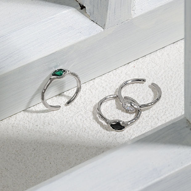 Simple three color Oval CZ 925 Sterling Silver Ring