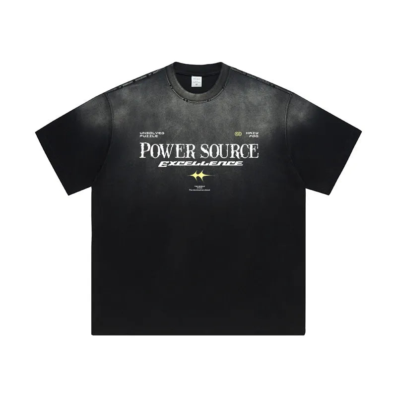 Black Men's "Power Source Excellent" Graphic Short Sleeve T-Shirt