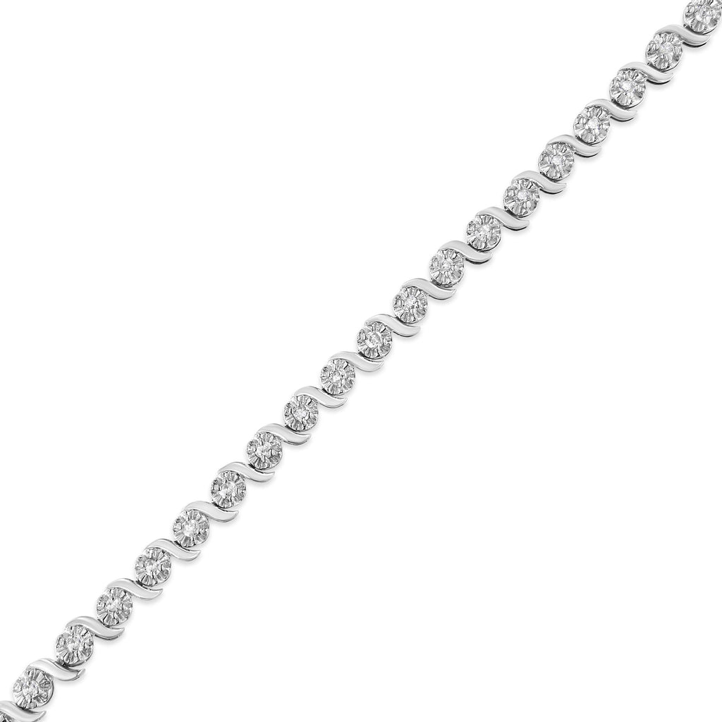 .925 Sterling Silver 1.0 Cttw Diamond Spiral Wave Curved-Link 7in Tennis Bracelet (I-J Color, I3 Clarity)
