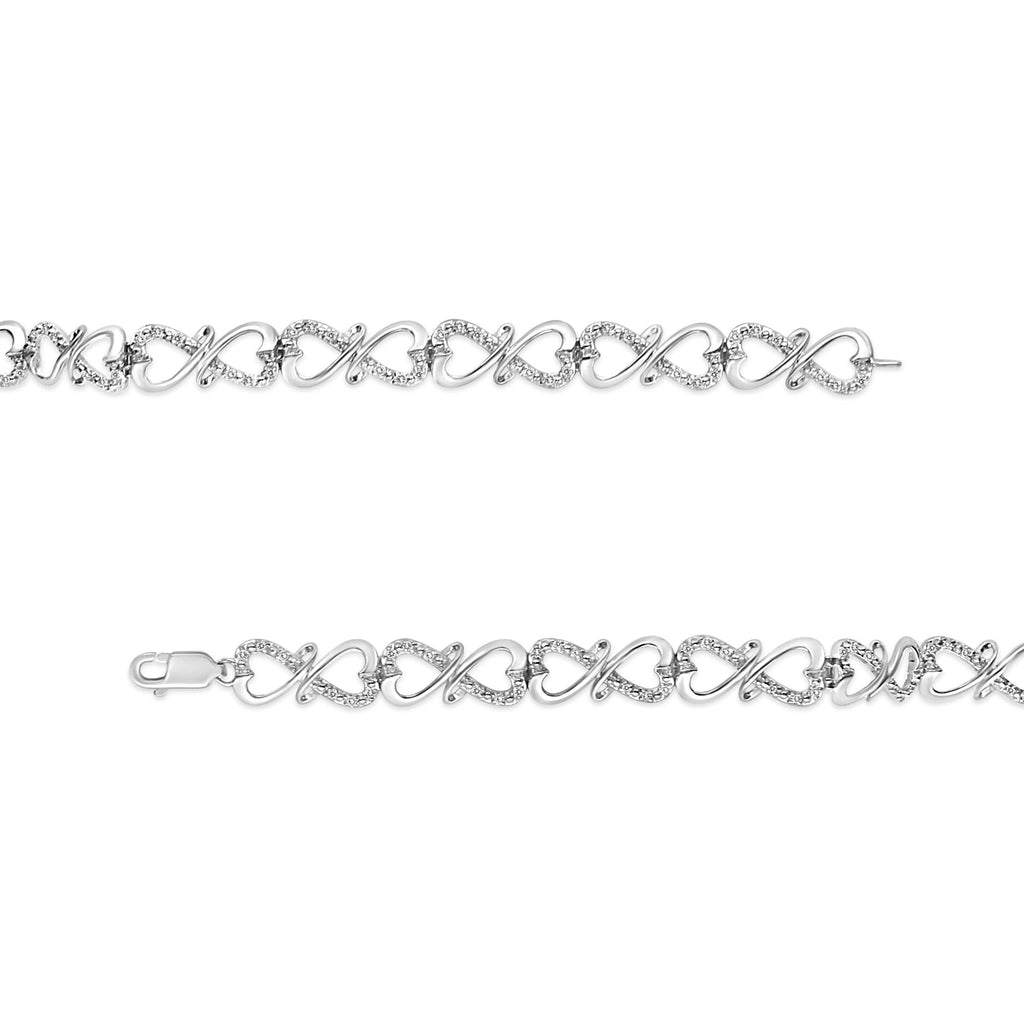 .925 Sterling Silver 1/3 Cttw Round-Cut Diamond Double Heart Infinity Link 7.25in Bracelet (H-I Color, I3 Clarity)
