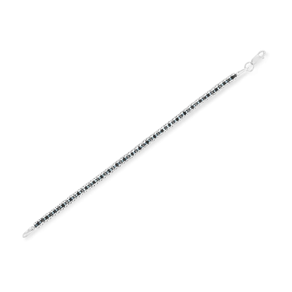 Black Rhodium over .925 Sterling Silver 1.0 Cttw Rose Cut Diamond Double-Link 7in Tennis Bracelet (Blue Color, I1-I2 Clarity)