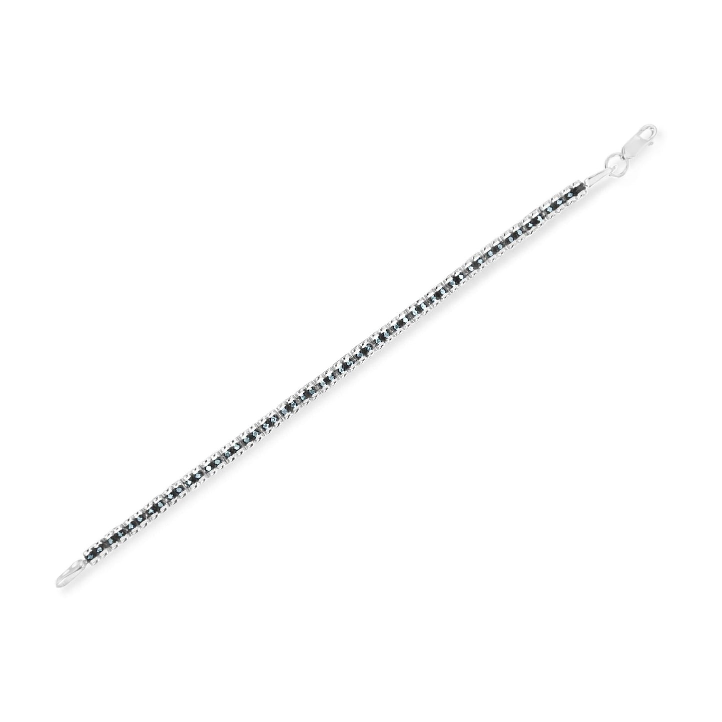 Black Rhodium over .925 Sterling Silver 1.0 Cttw Rose Cut Diamond Double-Link 7in Tennis Bracelet (Blue Color, I1-I2 Clarity)