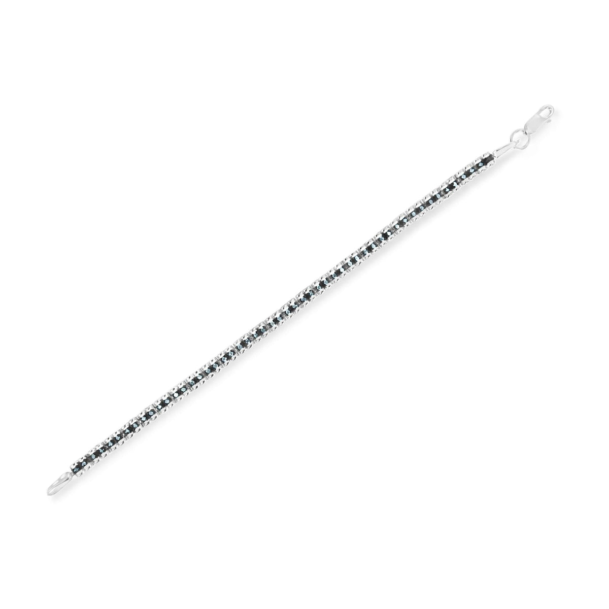 Black Rhodium over .925 Sterling Silver 1.0 Cttw Rose Cut Diamond Double-Link 7in Tennis Bracelet (Blue Color, I1-I2 Clarity)