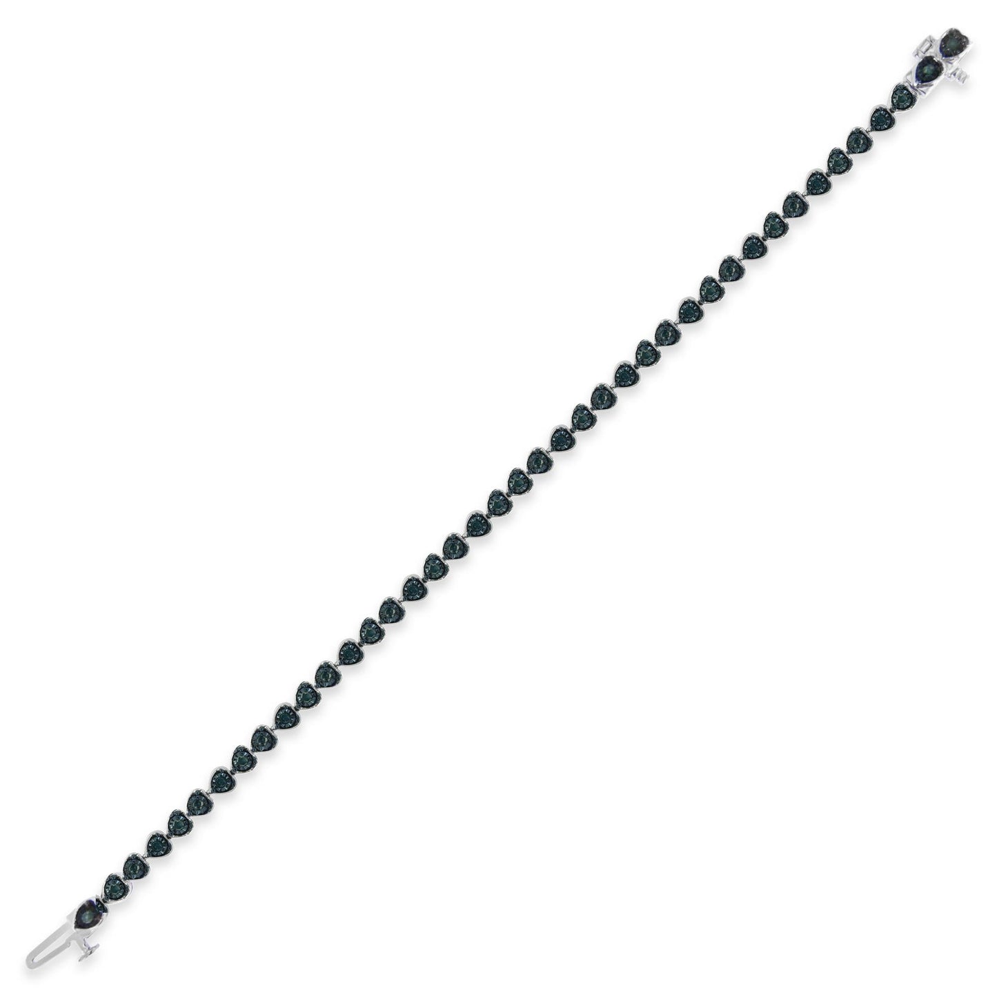 Black Rhodium over .925 Sterling Silver 1.0 Cttw Miracle Set Diamond Heart-Link 7in Tennis Bracelet (Blue Color, I2-I3 Clarity)