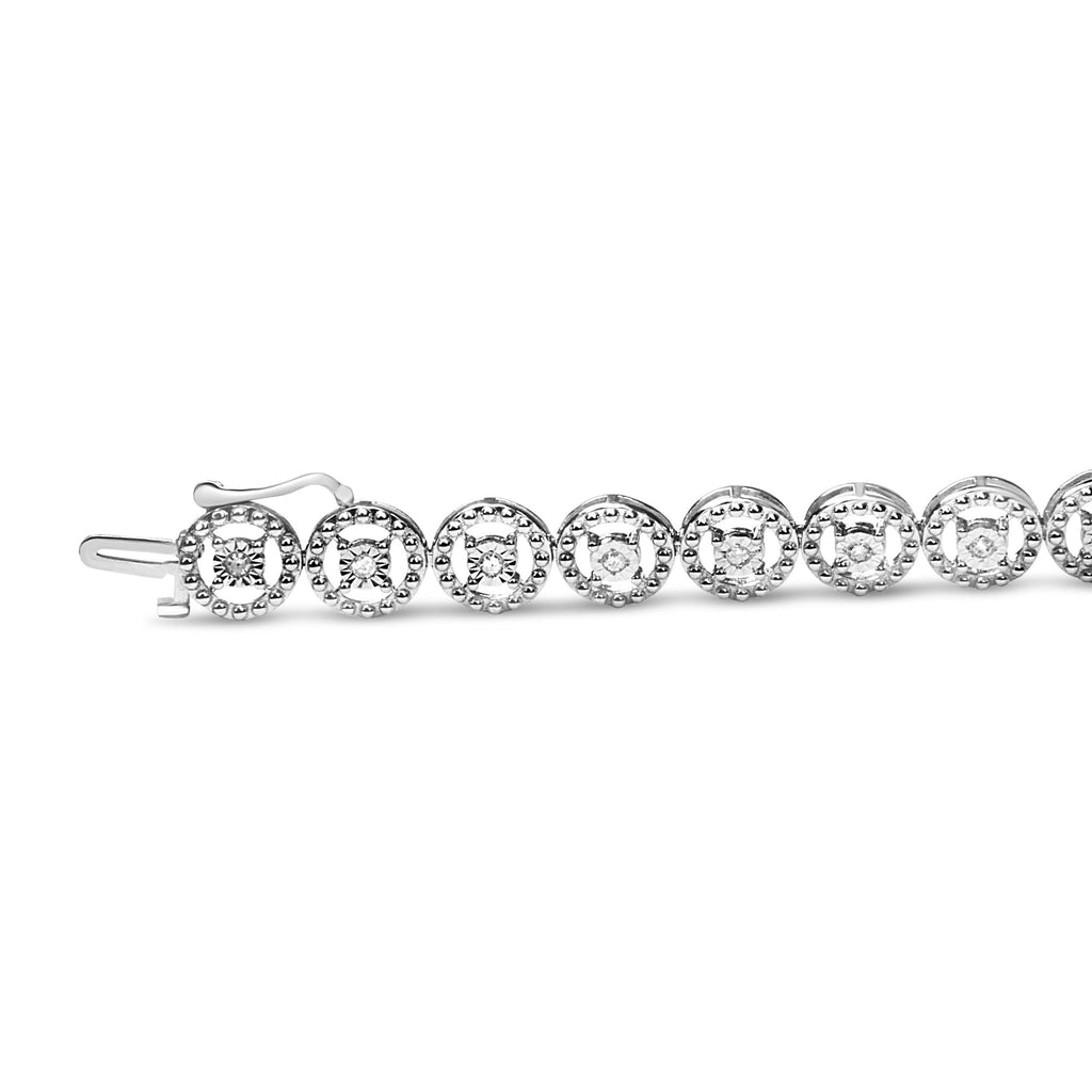 .925 Sterling Silver 1/2 Cttw Diamond Nested Circle Miracle Set Open Wheel 7in Fashion Link Bracelet (I-J Color, I3 Clarity)