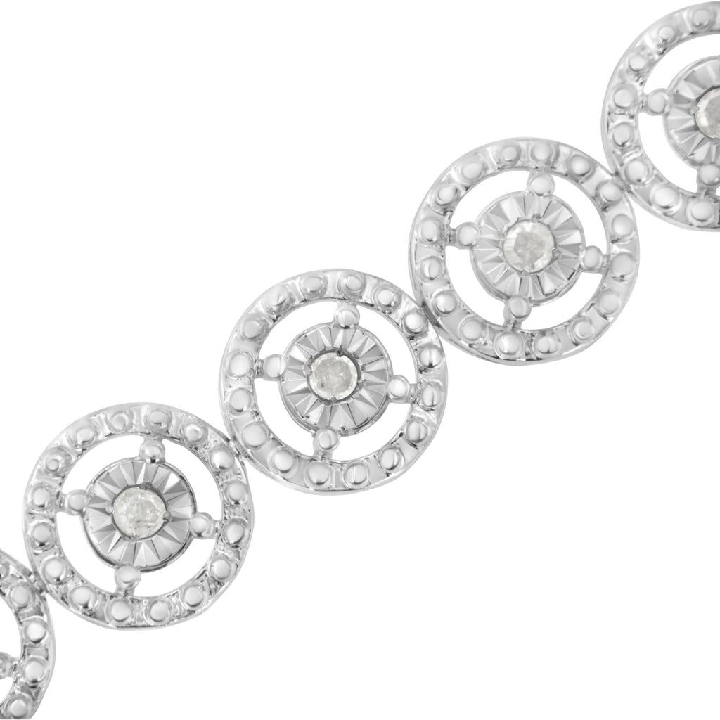 .925 Sterling Silver 1.0 Cttw Diamond Nested Circle Miracle Set Open Wheel 7in Fashion Link Bracelet (I-J Color, I3 Clarity)