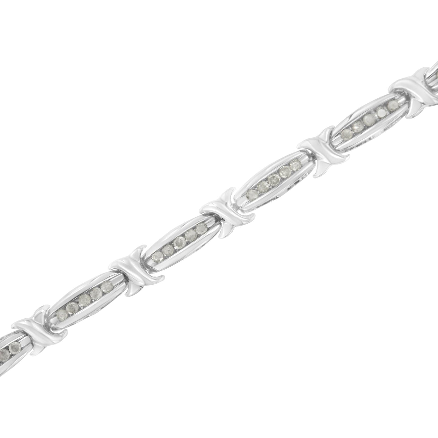 .925 Sterling Silver 1.0 Cttw Diamond Channel Set Tapered & X-Link 7in Tennis Bracelet (I-J Color, I2-I3 Clarity)