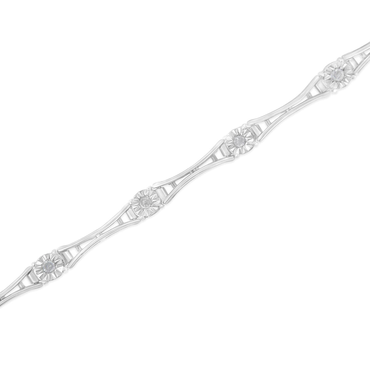 .925 Sterling Silver 1/4 Cttw Diamond Miracle-Set Flared-Bar 7in Link-Style Tennis Bracelet (I-J Color, I3 Clarity)