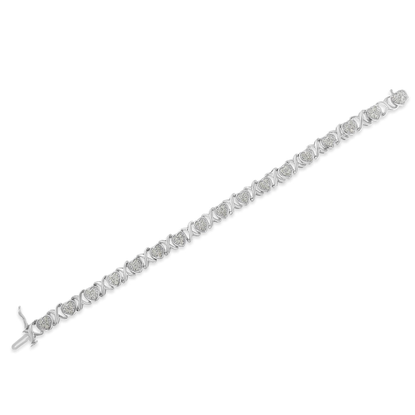 .925 Sterling Silver 1.0 Cttw Diamond Heart & X-Link 7in Tennis Bracelet (I-J Color, I2-I3 Clarity)