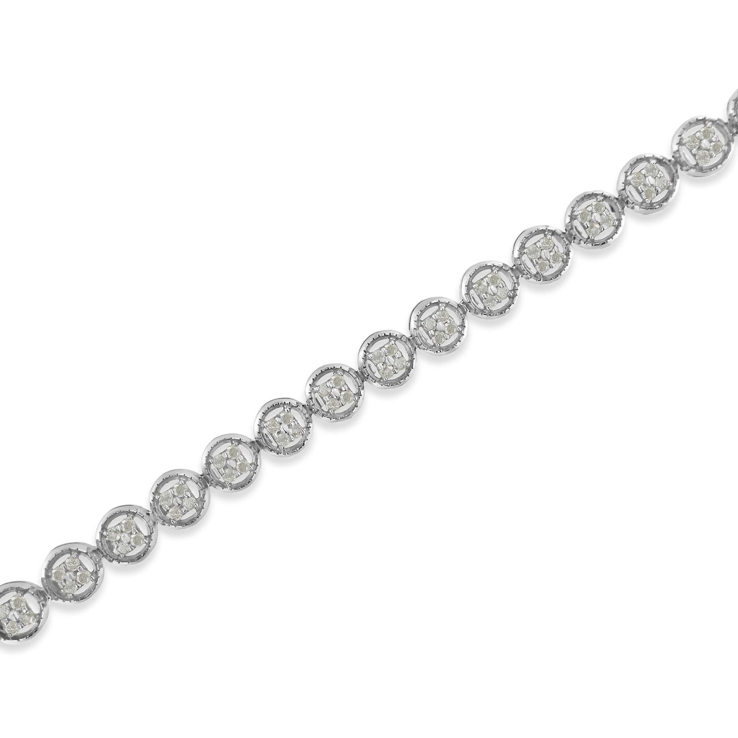 .925 Sterling Silver 1-1/3 Cttw Diamond 7in Open Circle Wheel Link Tennis Bracelet (I-J Color, I2-I3 Clarity)