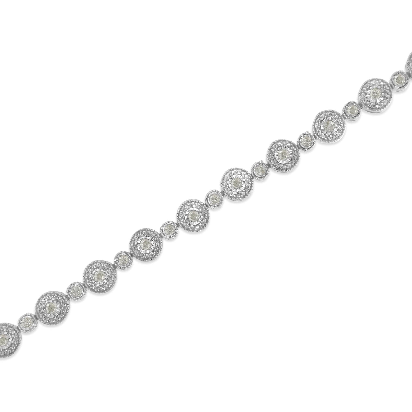 .925 Sterling Silver 1 1/3 cttw Miracle Plate Set Diamond Alternating Link Bracelet (I-J Color, I3 Clarity) -7in
