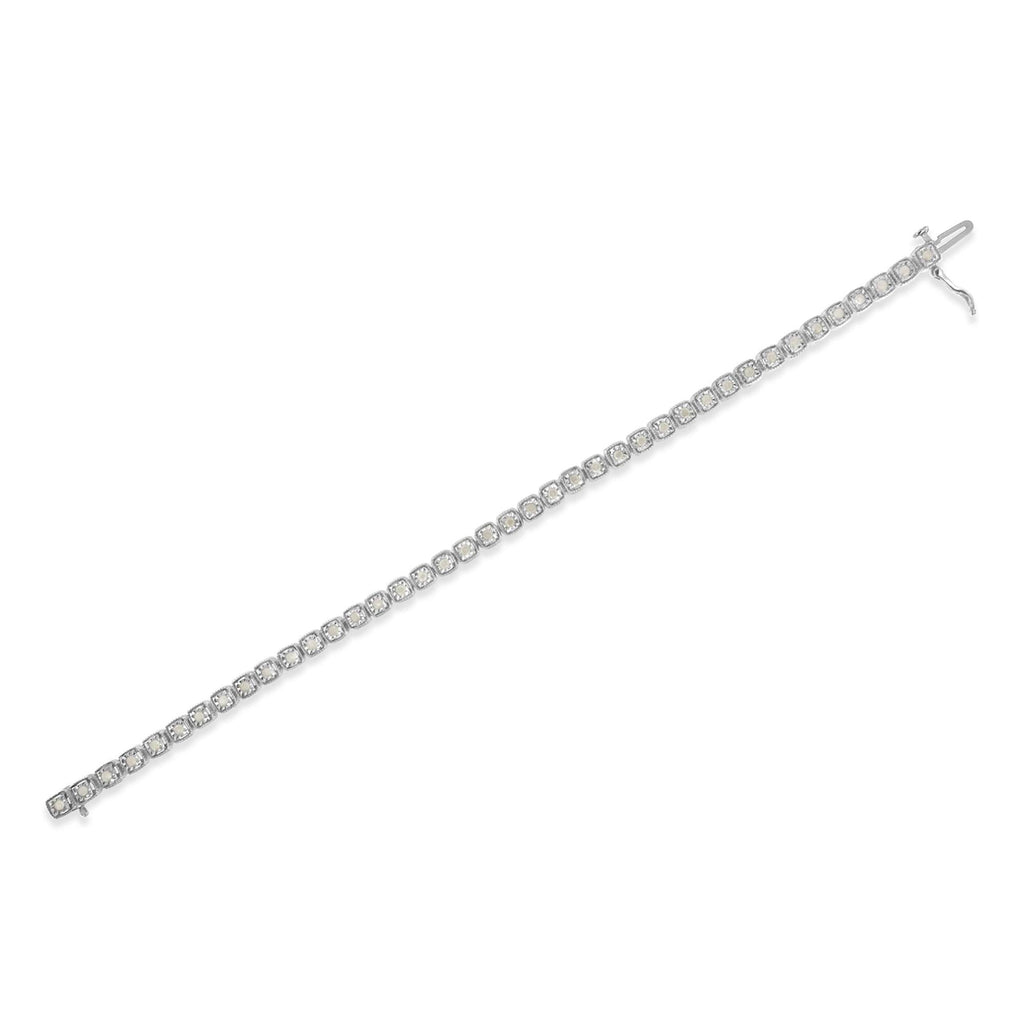 .925 Sterling Silver 1.0 Cttw Diamond Miracle-Set Square Milgrain 7in Link Tennis Bracelet (I-J Color, I3 Clarity)