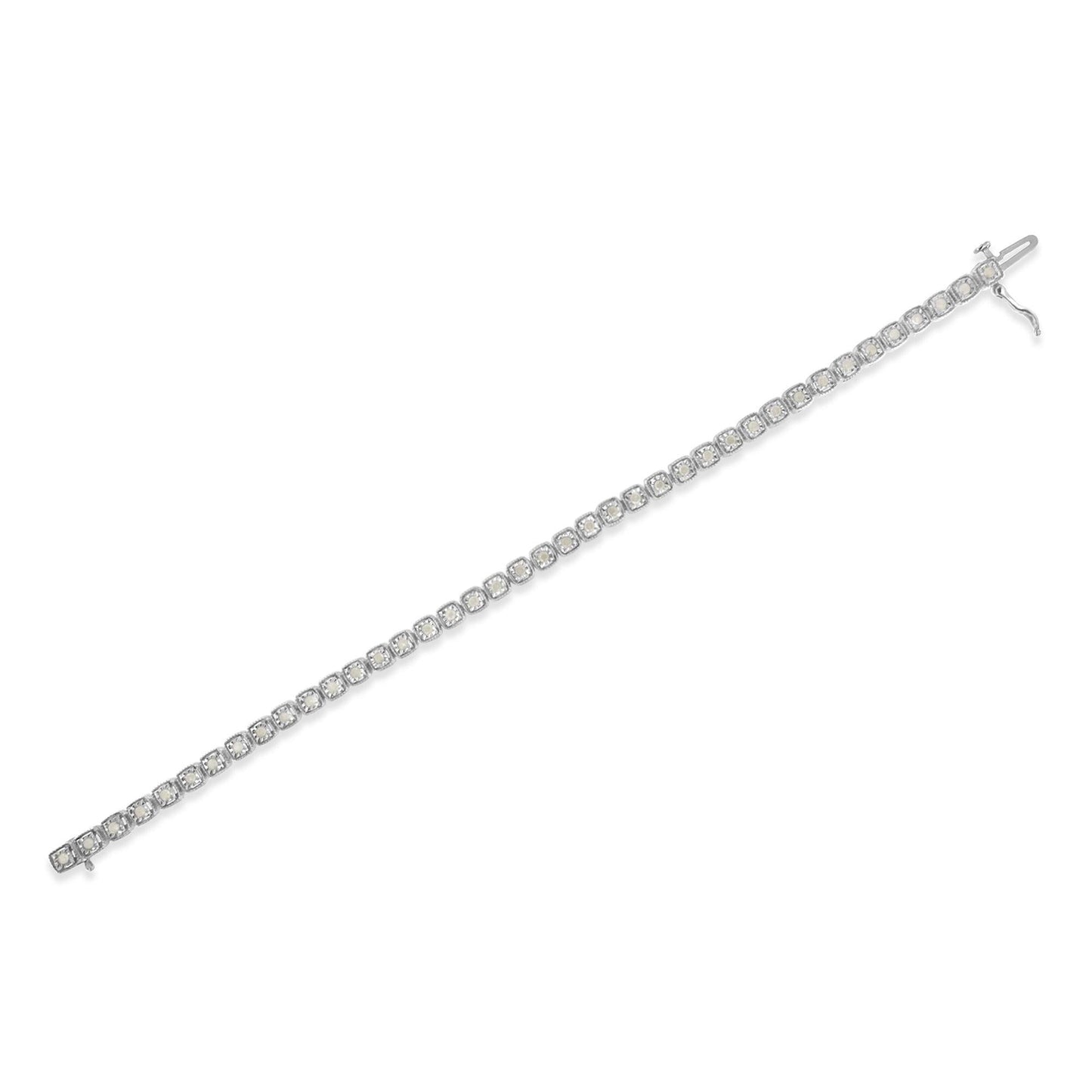 .925 Sterling Silver 1.0 Cttw Diamond Miracle-Set Square Milgrain 7in Link Tennis Bracelet (I-J Color, I3 Clarity)