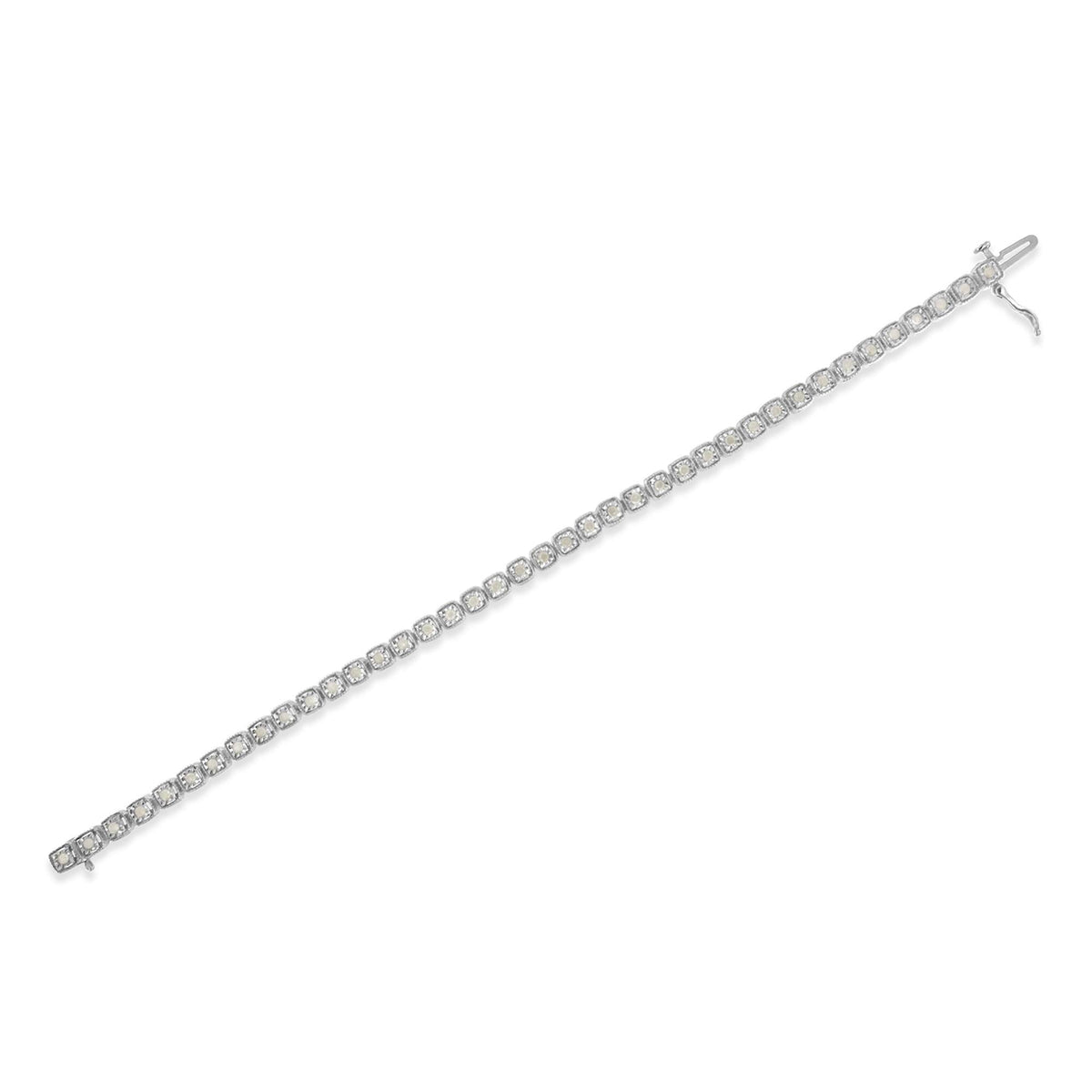 .925 Sterling Silver 1.0 Cttw Diamond Miracle-Set Square Milgrain 7in Link Tennis Bracelet (I-J Color, I3 Clarity)