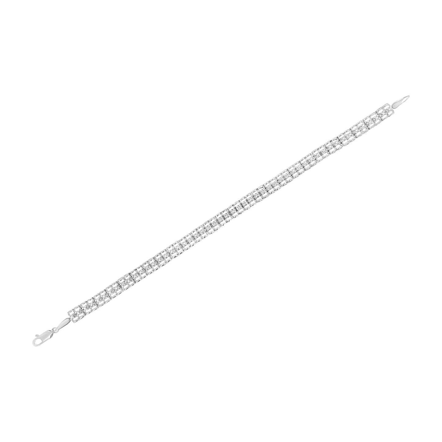.925 Sterling Silver 1/10 Cttw Diamond Double-Link 7in Rolex Tennis Bracelet (I-J Color, I3 Clarity)