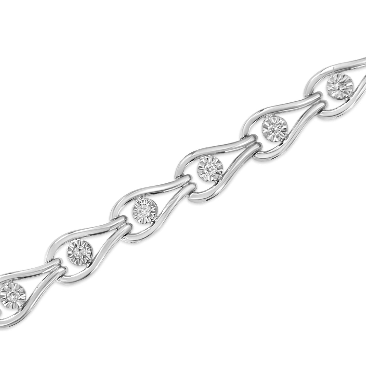 .925 Sterling Silver 1/10 Cttw Miracle-Set Diamond Pear Shape and Bezel Link Bracelet (I-J Color, I3 Clarity) - 7.25in
