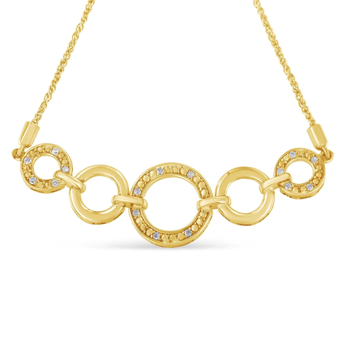 10K Yellow Gold over .925 Sterling Silver Diamond Accented Graduated Infinity Open Circle 6in-9in Adjustable Bolo Bracelet (H-I Color, I2-I3 Clarity)