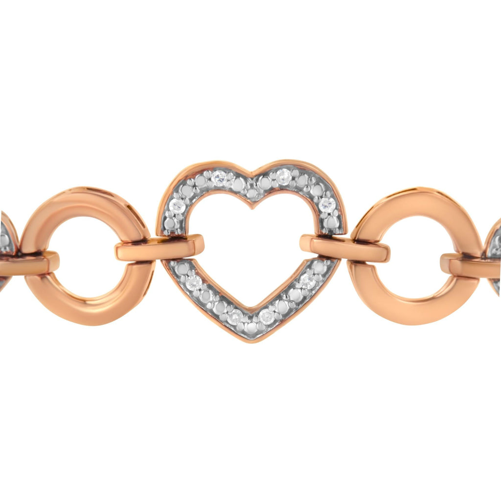 10K Rose Gold over .925 Sterling Silver 1/10 Cttw Round-Cut Diamond Heart Link Adjustable Bolo Bracelet (H-I Color, I2-I3 Clarity) - 6in-9in Adjustable