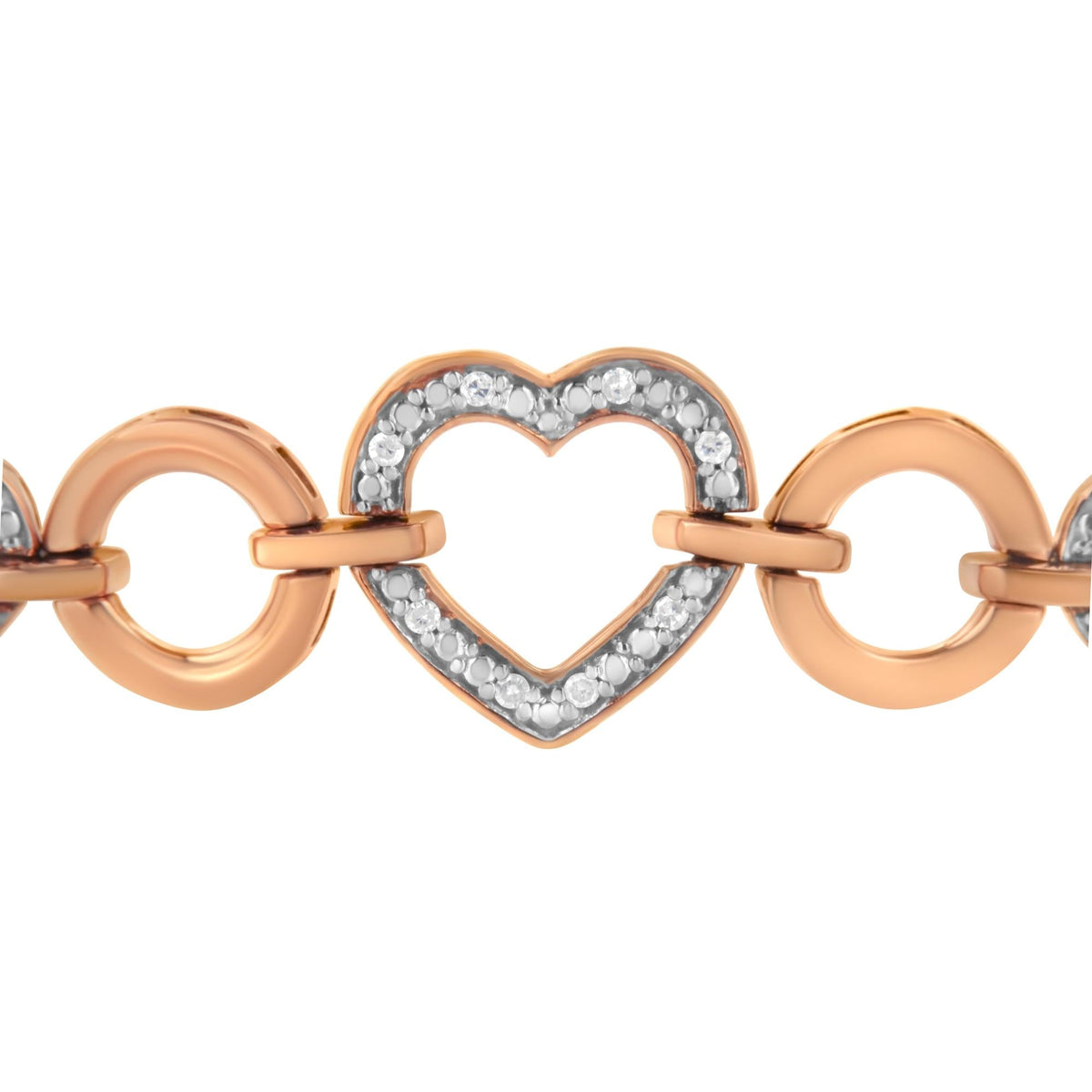 10K Rose Gold over .925 Sterling Silver 1/10 Cttw Round-Cut Diamond Heart Link Adjustable Bolo Bracelet (H-I Color, I2-I3 Clarity) - 6in-9in Adjustable