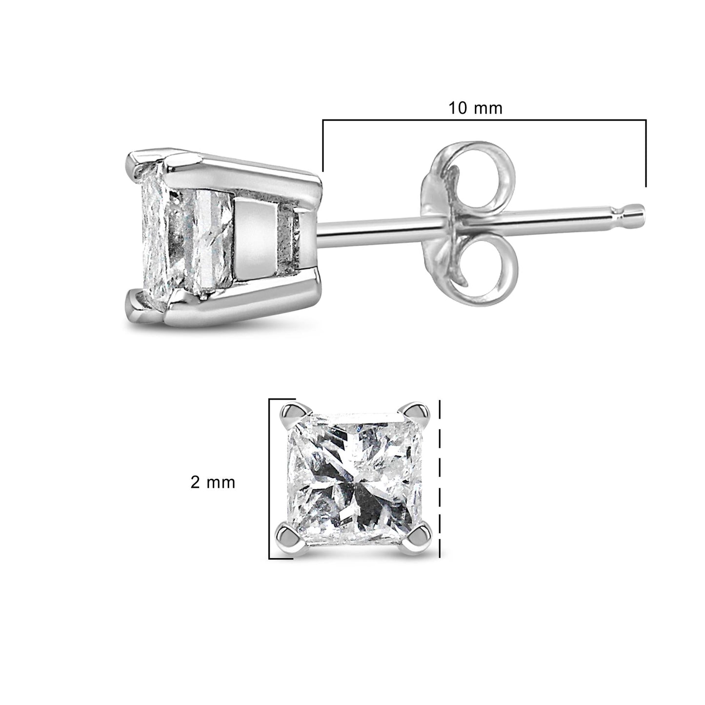 Discover Timeless Elegance: 10k White Gold Princess-Cut Diamond Stud Earrings