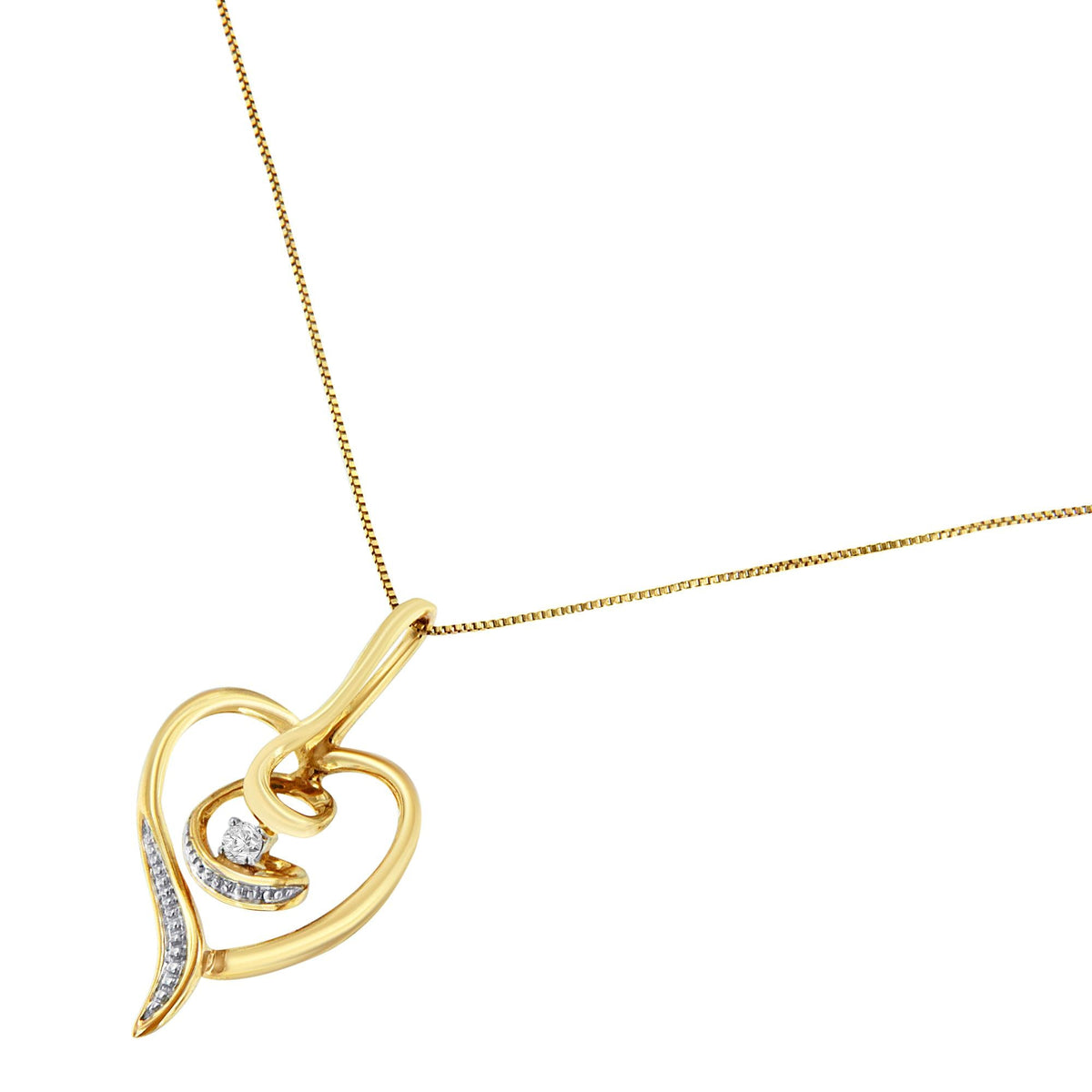 Espira 10K Yellow Gold .03 Cttw Diamond-Accented Round-Cut Diamond Swirl Open Heart 18in Pendant Necklace (I-J Color, I2-I3 Clarity)