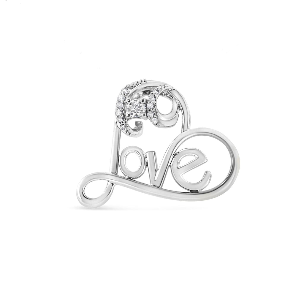 .925 Sterling Silver 1/10 Cttw Round Brilliant-Cut Diamond Accented Open Heart with Love 18in Pendant Necklace (H-I Color, I1-I2 Clarity)