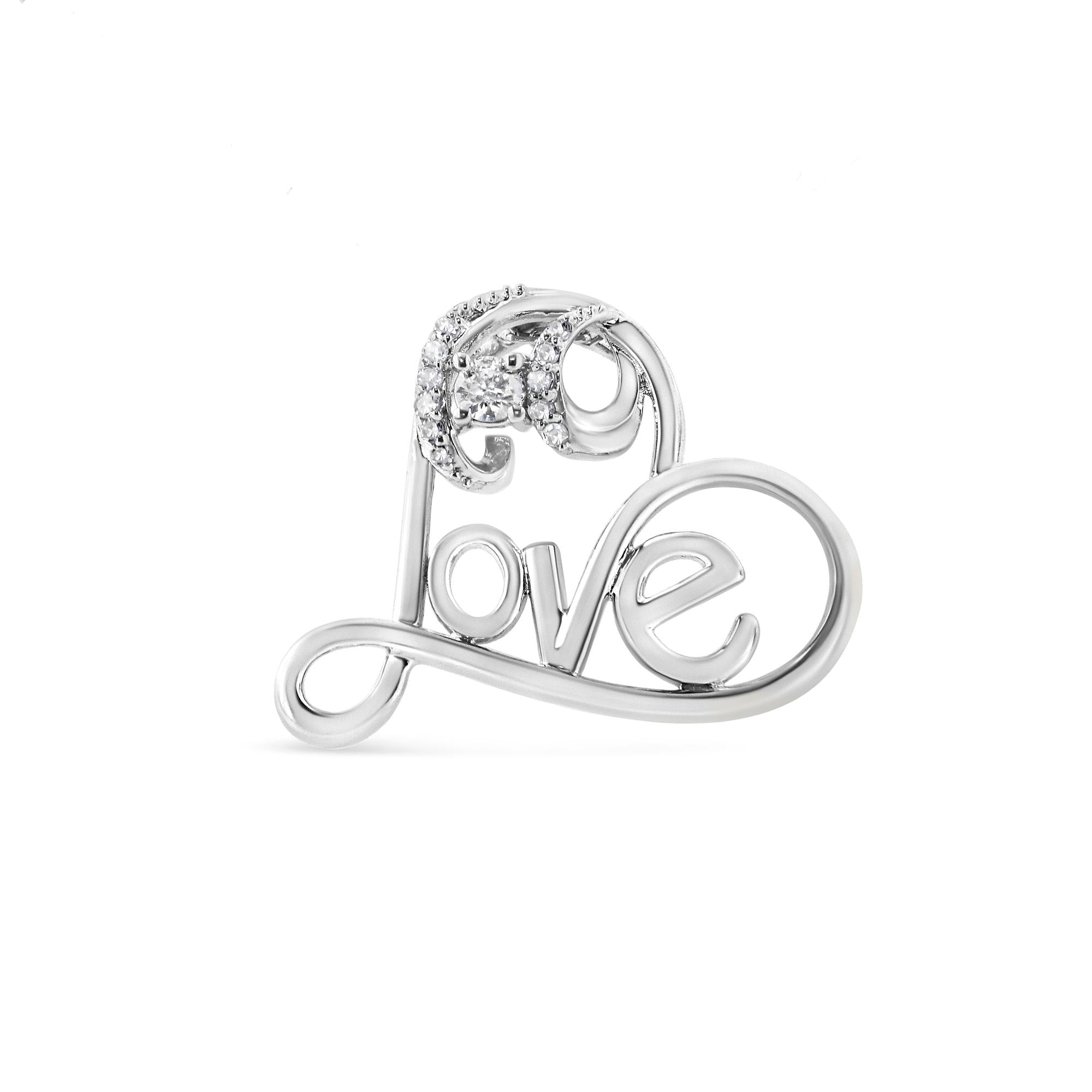 .925 Sterling Silver 1/10 Cttw Round Brilliant-Cut Diamond Accented Open Heart with Love 18in Pendant Necklace (H-I Color, I1-I2 Clarity)