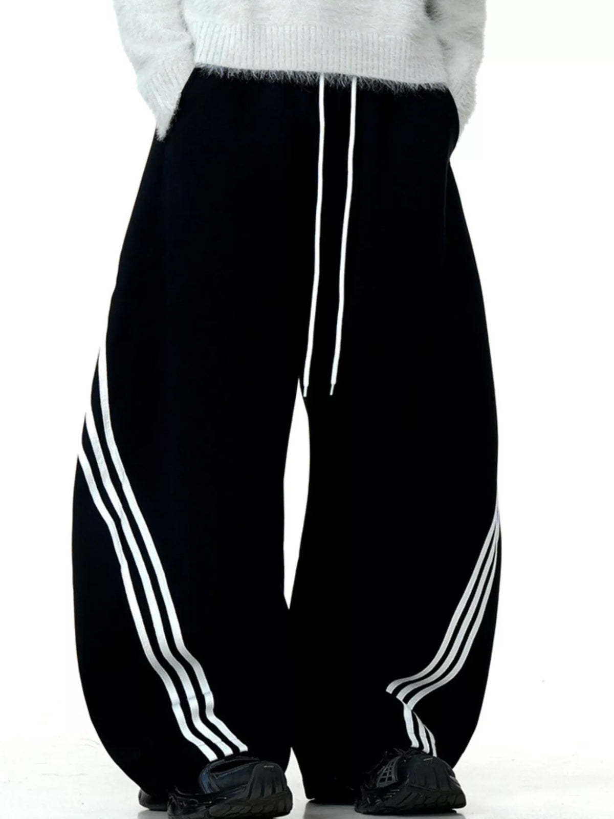 Men's black Baggy Wide-Leg white Striped Joggers 