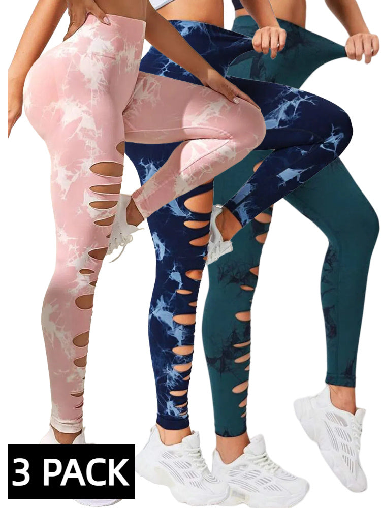 Three pairs of various color leggings 