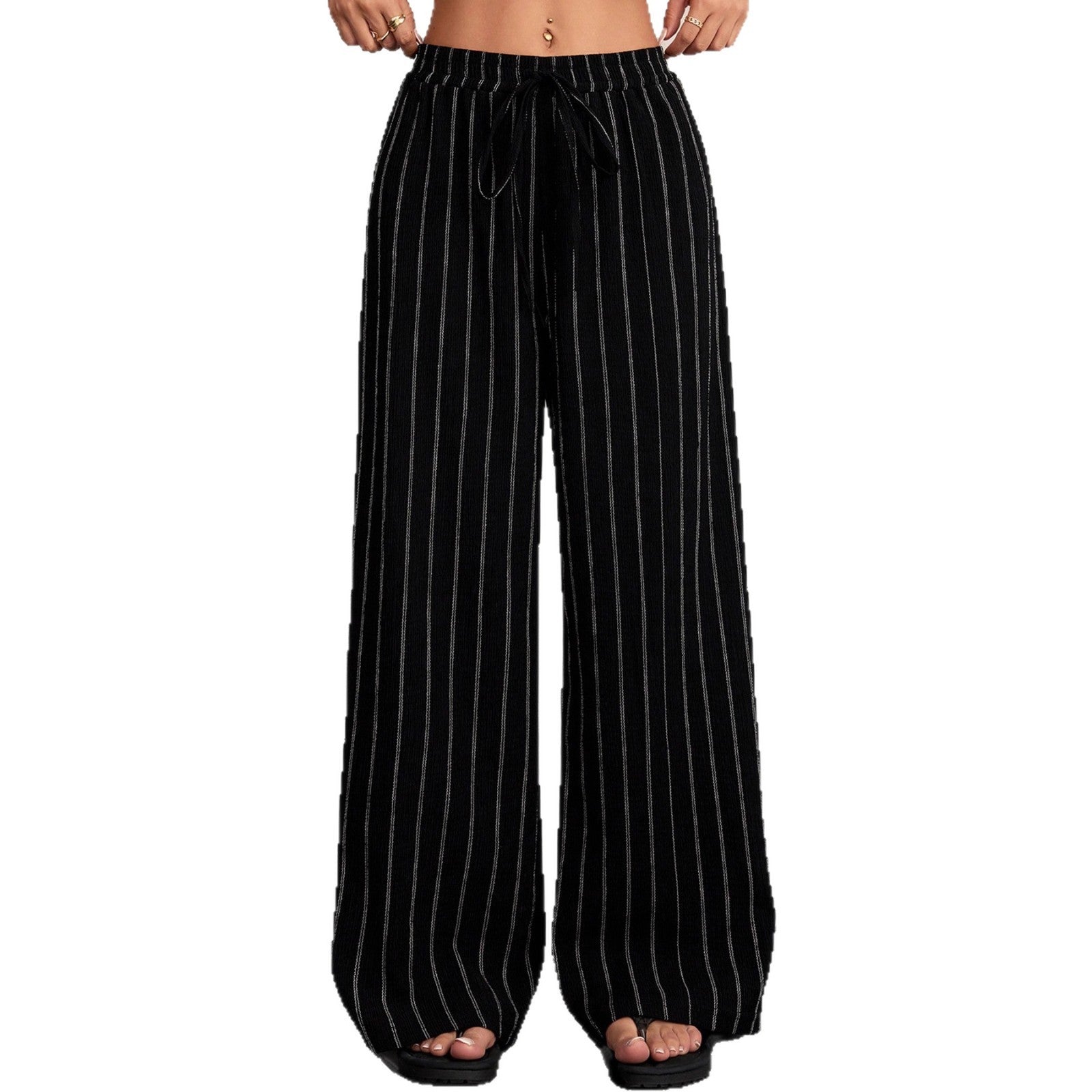 Black and white striped pants on a white background