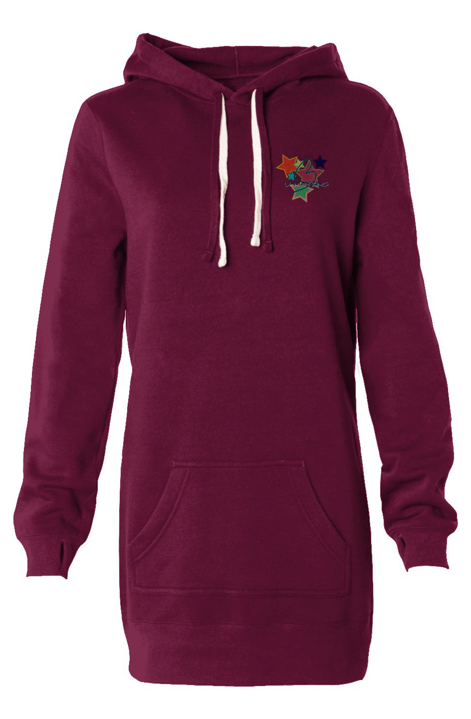 "  This Women's Maroon Hooded Pullover Sweatshirt Dress is the perfect addition to any wardrobe. It features a classic maroon color, a hooded design, and a comfortable pullover fit. The dress is made from a soft and lightweight fabric that is perfect for any season. It is perfect for layering over jeans, leggings, or skirts for a stylish and cozy look. This dress is sure to become a staple in your wardrobe.