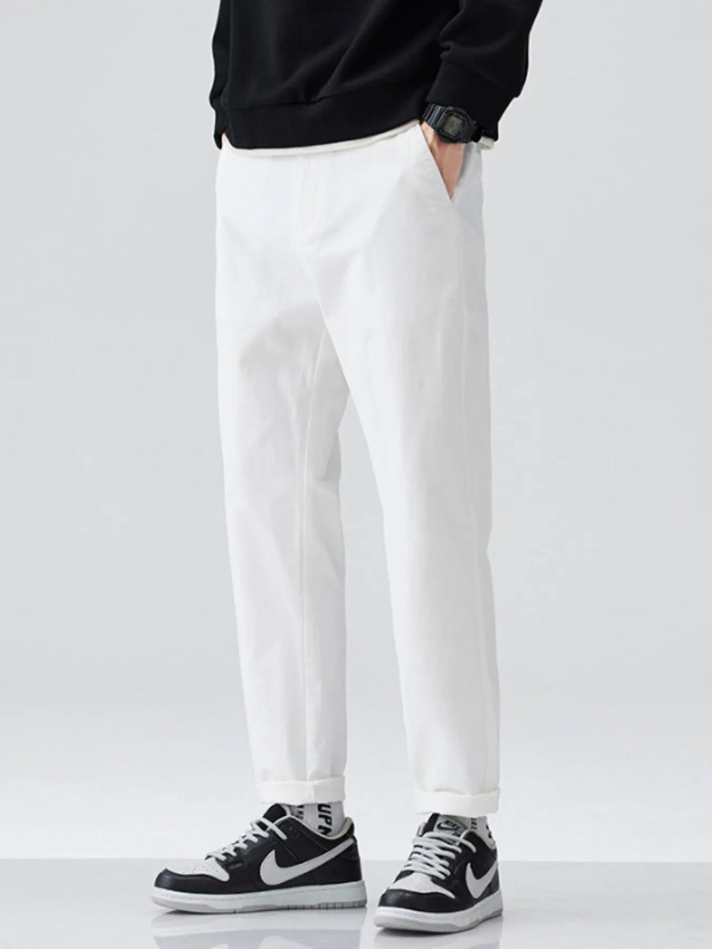Men's white High Ankle Casual Pants side view