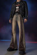 Model wearing Men's Vintage Washed Two-Tone Flare Jeans