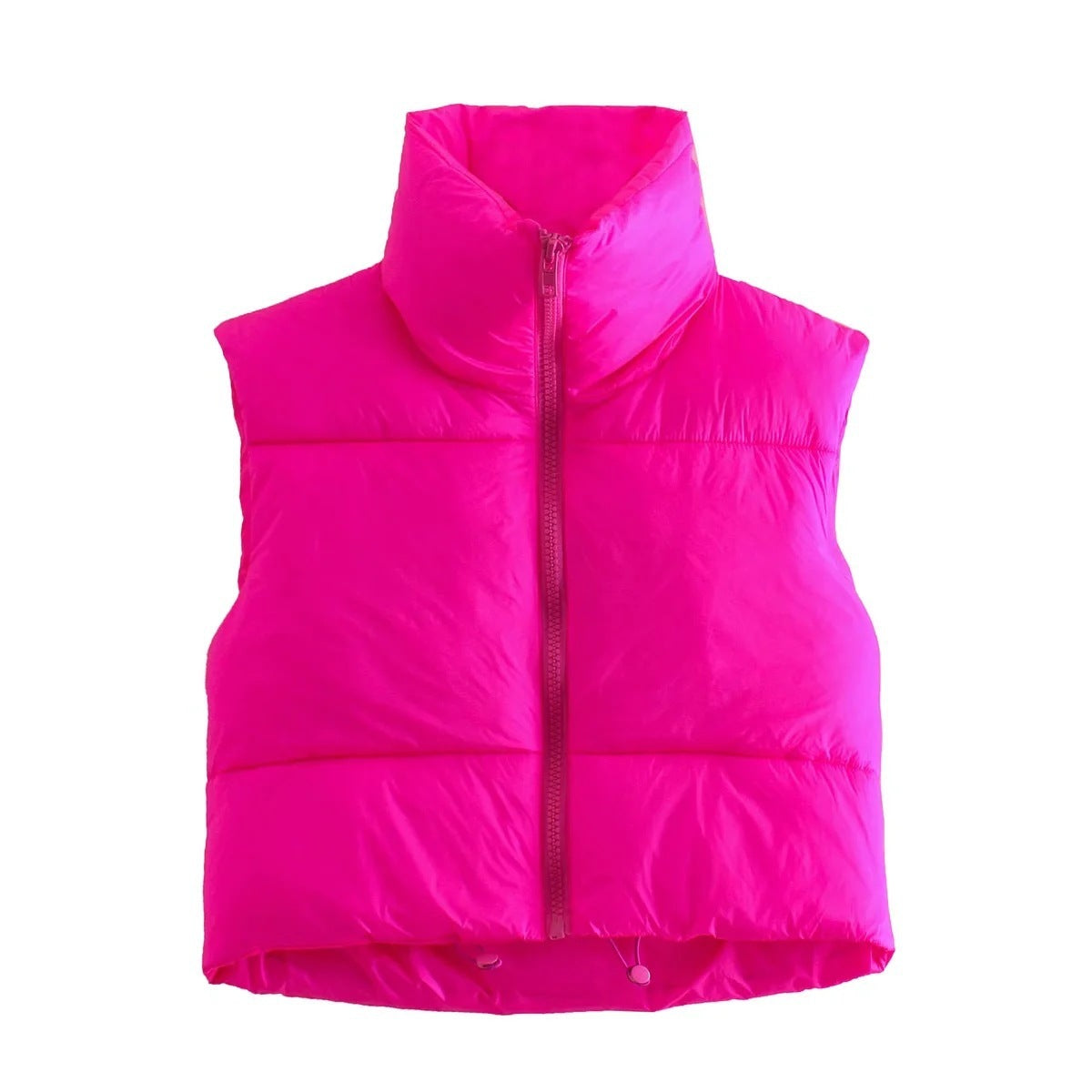 Pink puffer vest on a white background