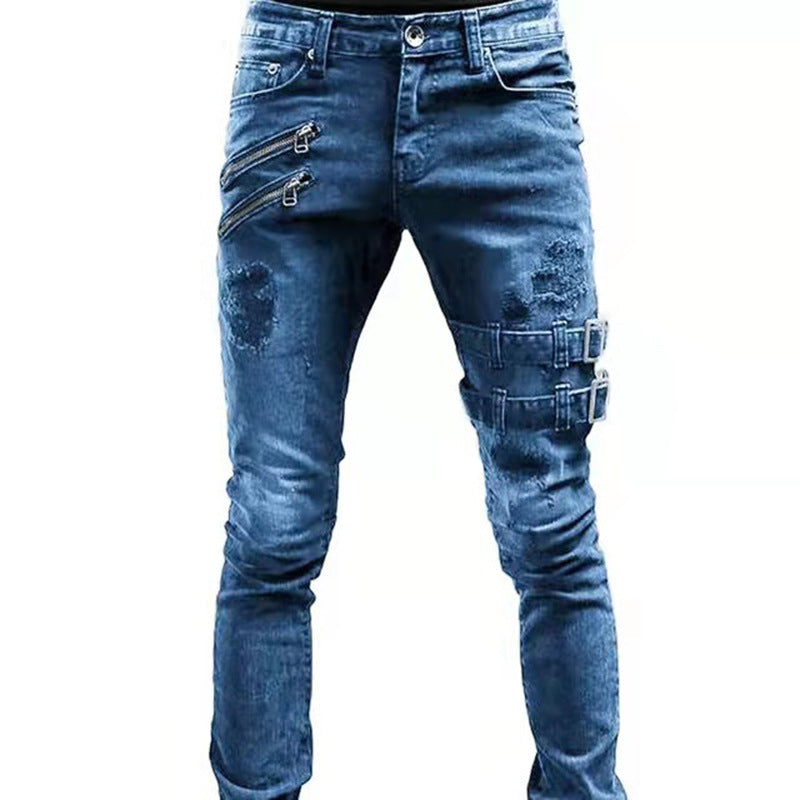 Rock your style with these trendy, worn and ripped Rockstar jeans for men. Constructed with high-quality denim, these jeans offer a comfortable and stylish fit that will elevate your wardrobe. Perfect for any occasion, these jeans will give you that effortlessly cool and edgy look you've been searching for.