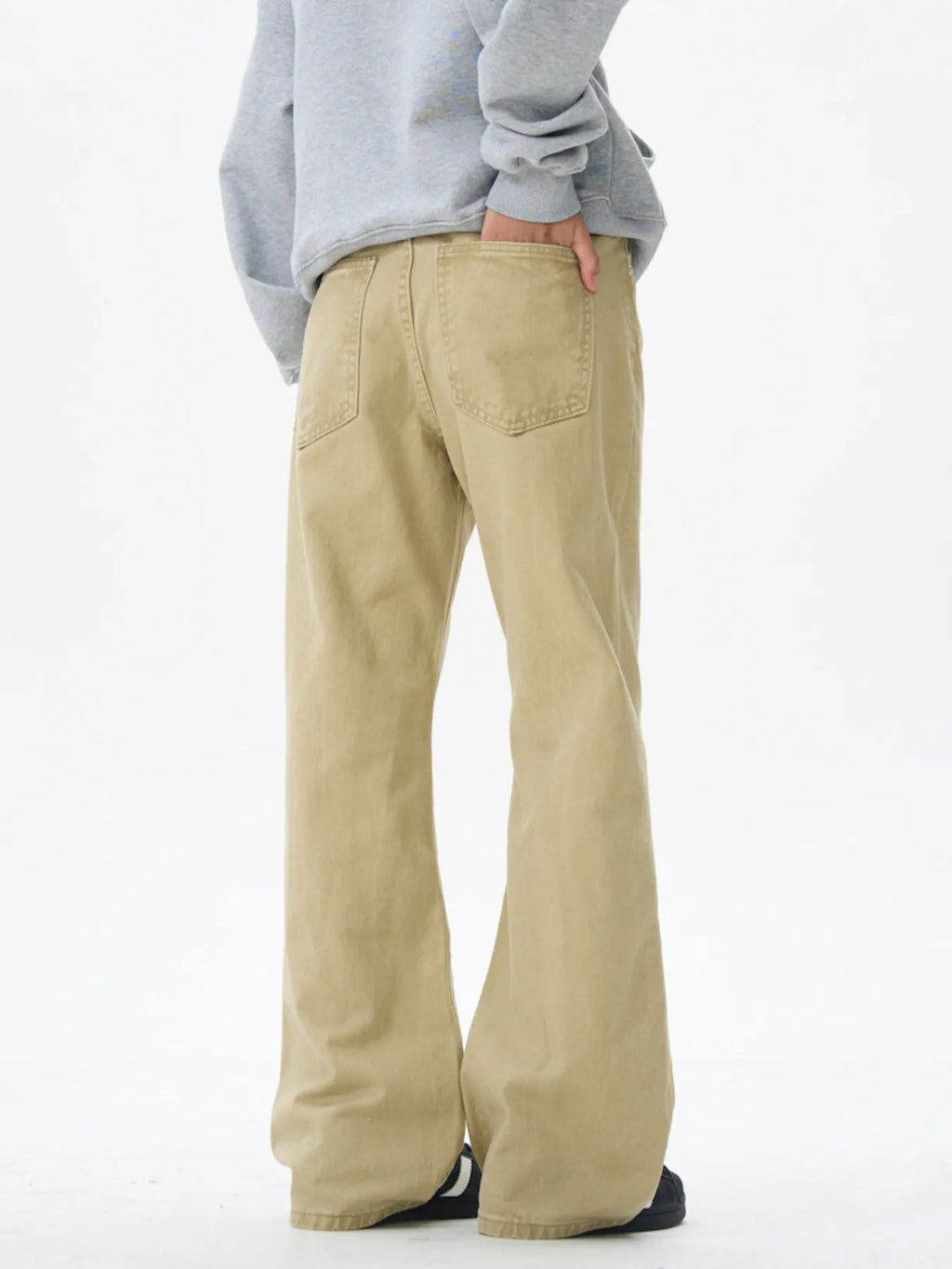Men's khaki  Streetline Flare Jeans back view