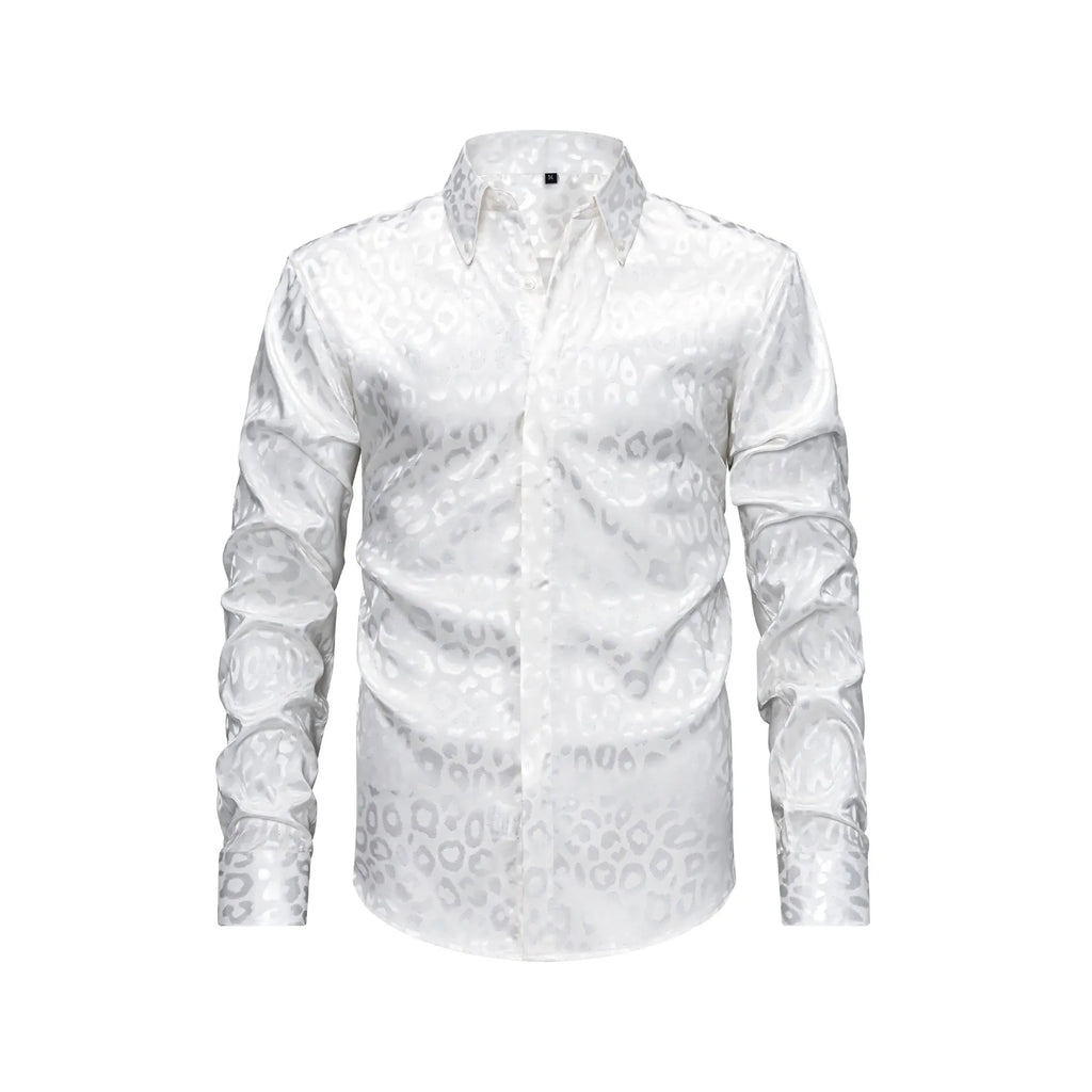 White Leopard pattern Button Down Satin Shirt  