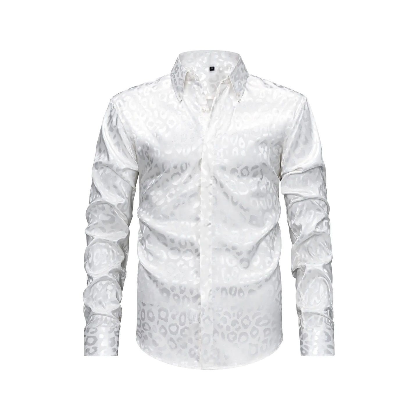 White Leopard pattern Button Down Satin Shirt  
