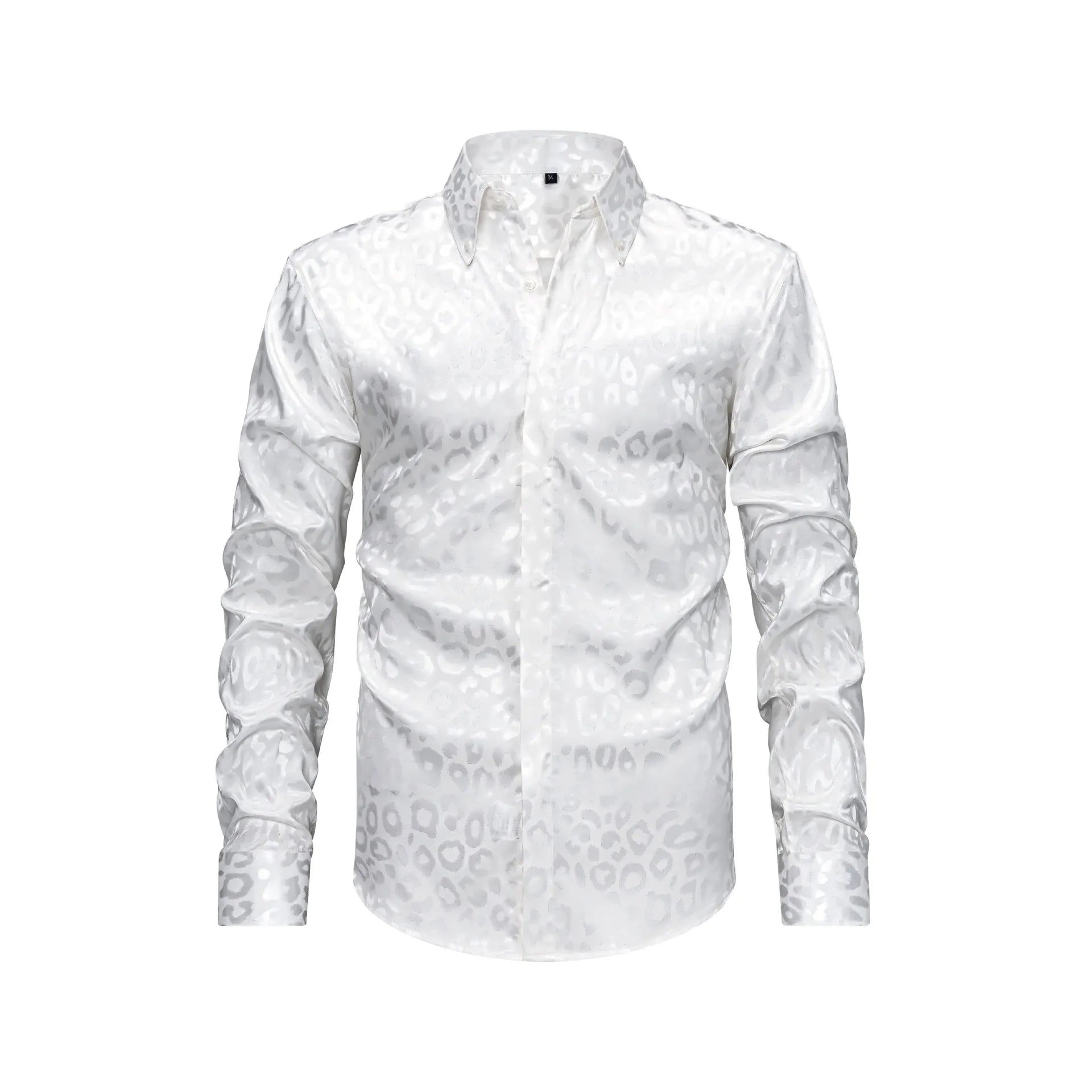 White Leopard pattern Button Down Satin Shirt  