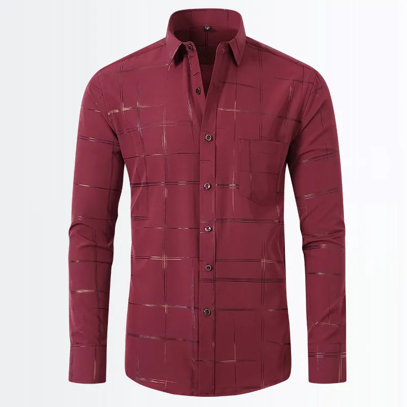 Men's Burgundy Geometric Long Sleeve Shirt