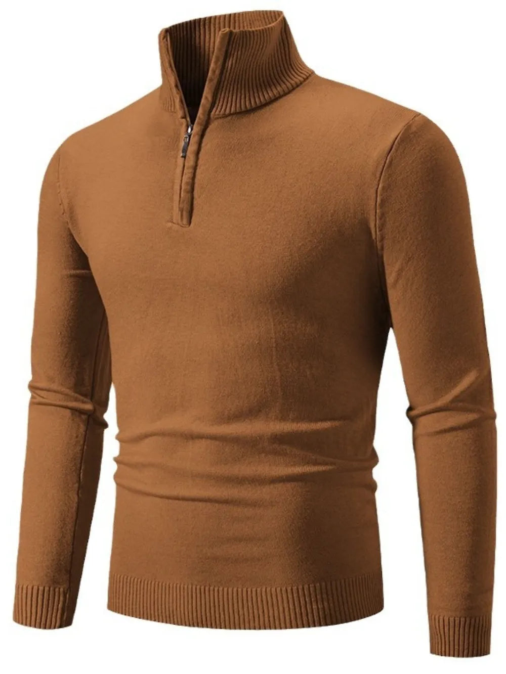 Brown quarter zip long sleeve knit top  
