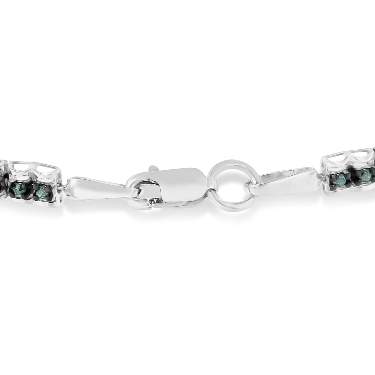 Black Rhodium over .925 Sterling Silver 1.0 Cttw Rose Cut Diamond Double-Link 7in Tennis Bracelet (Blue Color, I1-I2 Clarity)
