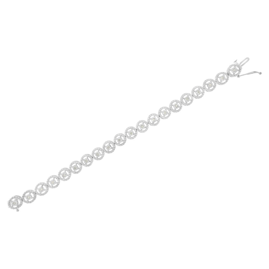 .925 Sterling Silver 1/2 Cttw Diamond Nested Circle Miracle Set Open Wheel 7in Fashion Link Bracelet (I-J Color, I3 Clarity)