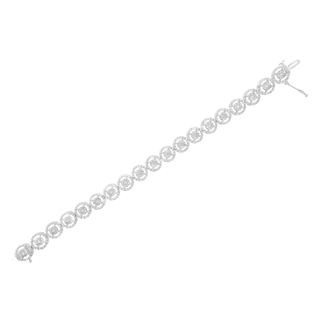 .925 Sterling Silver 1.0 Cttw Diamond Nested Circle Miracle Set Open Wheel 7in Fashion Link Bracelet (I-J Color, I3 Clarity)